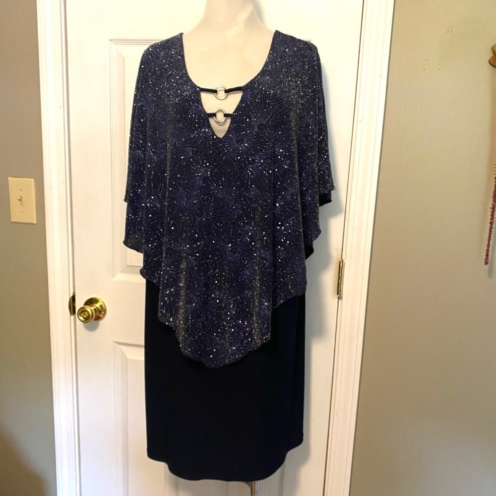 Enfocus Studio Midnight Blue Dress with Gold Highlights